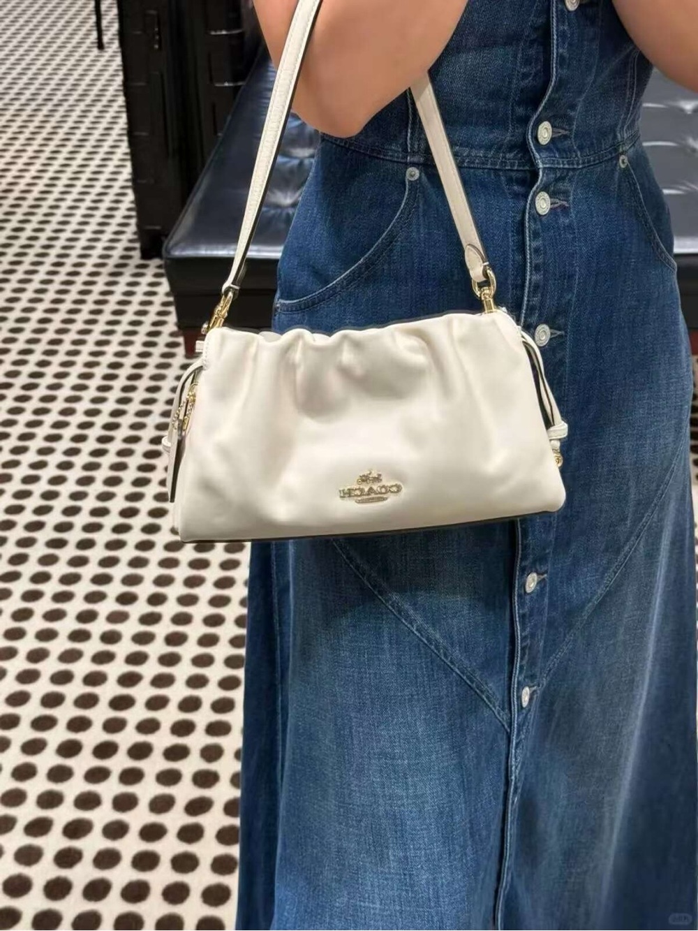 Coach Cream Leather Shoulder Bag with Gold-Tone Logo